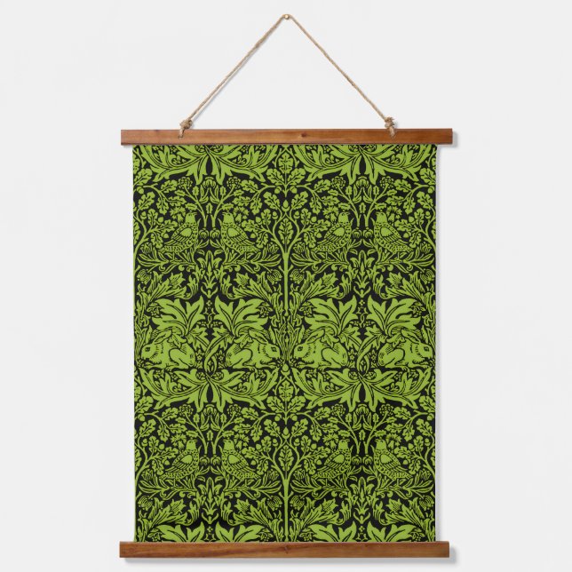 William Morris Brother Rabbit Sage Green Black Hanging Tapestry (Front)