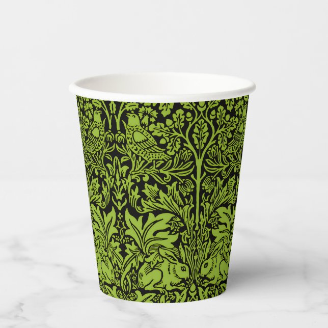 William Morris Brother Rabbit Sage Green Black Paper Cups (Front)