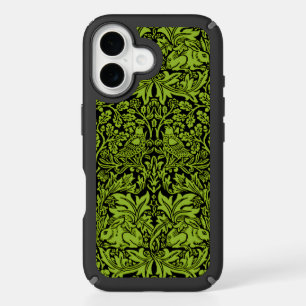 William Morris Brother Rabbit Sage Green Black iPhone 16 Case