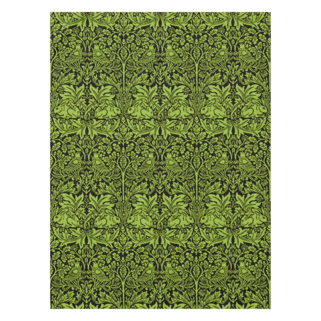 William Morris Brother Rabbit Sage Green Black Tablecloth (Front)