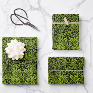 William Morris Brother Rabbit Sage Green Black Wrapping Paper Sheets