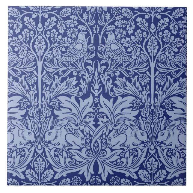 William Morris Brother Rabbit Two-Tone Blue Ceramic Tile (Front)