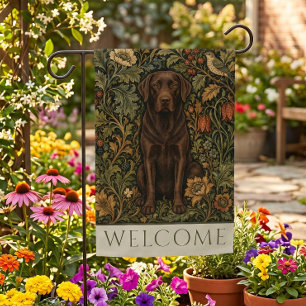 William Morris Brown Lab Vintage Floral Welcome Garden Flag
