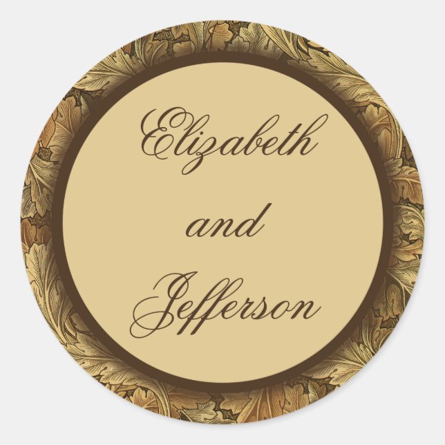 William Morris Brown Leaves Monogrammed Sticker (Front)