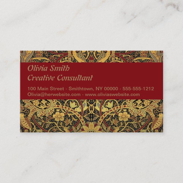 William Morris Bullerswood Faux Tapestry Business Card (Front)