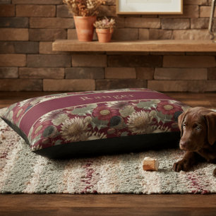 William Morris Burgundy Arts Crafts Floral Name Pet Bed