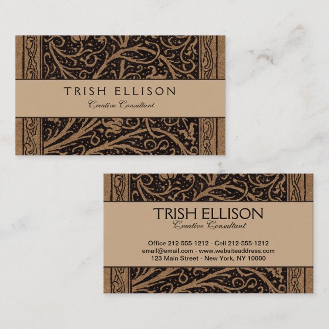 William Morris Campion Tooled Leather Damask Business Card (Front/Back)