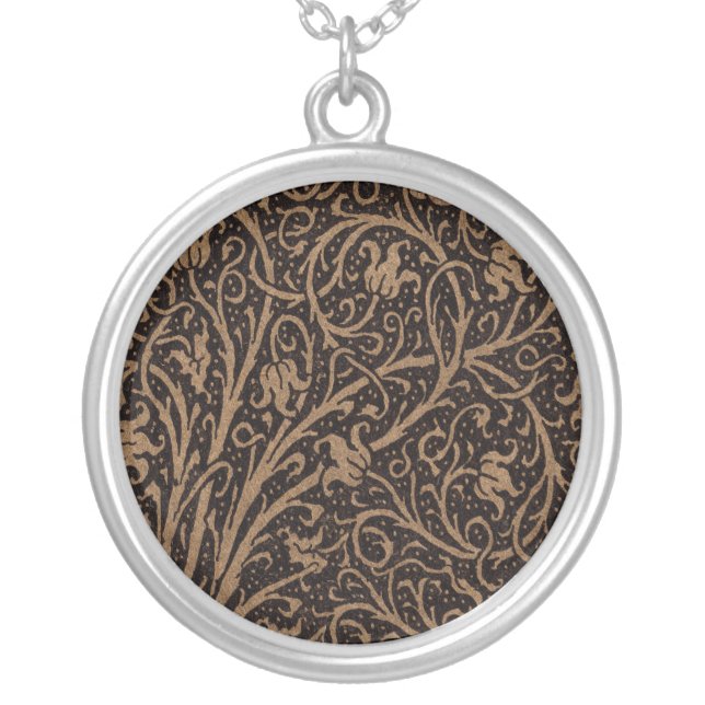 William Morris Campion Tooled Leather Damask Silver Plated Necklace (Front)