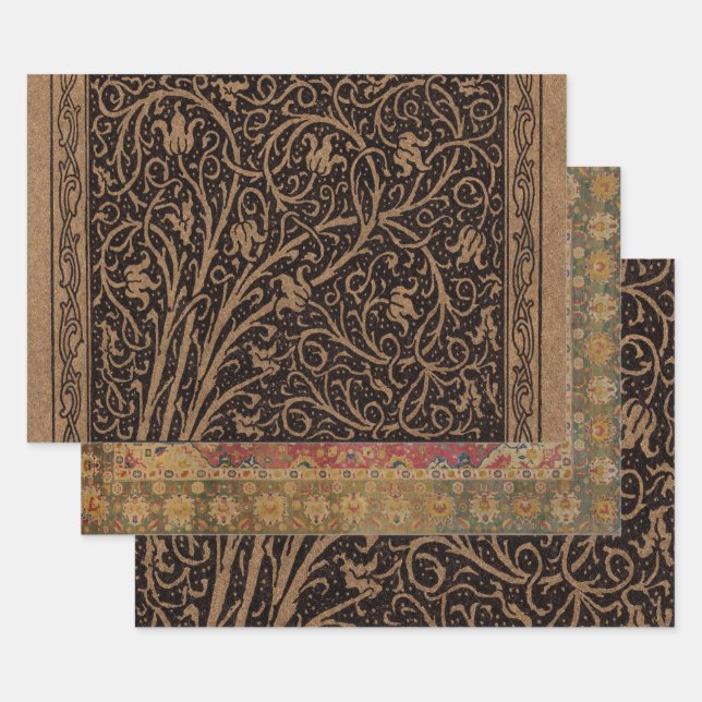 William Morris Campion Tooled Leather Damask Wrapping Paper Sheets (Set)