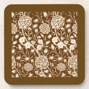William Morris Carnation Print, Chocolate Brown Beverage Coaster