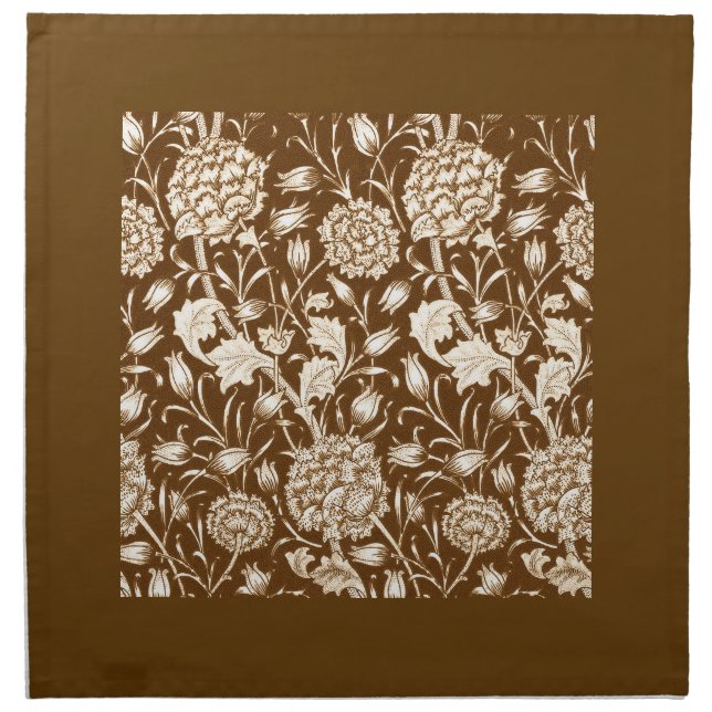 William Morris Carnation Print, Chocolate Brown  Cloth Napkin (Front)