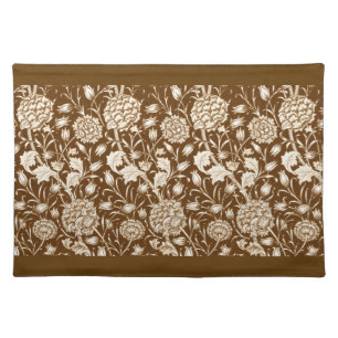William Morris Carnation Print, Chocolate Brown  Cloth Placemat