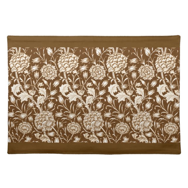 William Morris Carnation Print, Chocolate Brown  Cloth Placemat (Front)