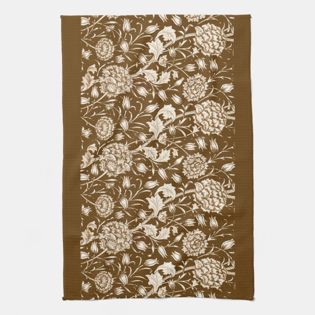William Morris Carnation Print, Chocolate Brown  Kitchen Towel (Vertical)