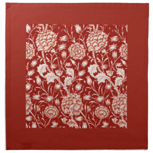 William Morris Carnation Print, Deep Red and White Cloth Napkin