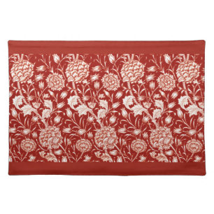 William Morris Carnation Print, Deep Red and White Cloth Placemat