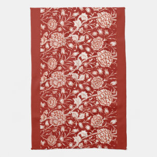 William Morris Carnation Print, Deep Red and White Kitchen Towel