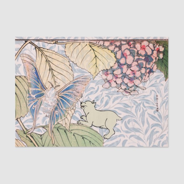 WILLIAM MORRIS  CAT CHASING BUTTERFLY Tissue Paper (Front)