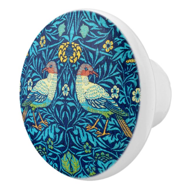 William Morris ceramic knob birds blue vintage  (Right)