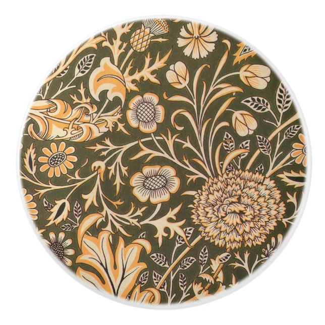 William Morris Cherwell Antique Floral Pattern Ceramic Knob (Front)