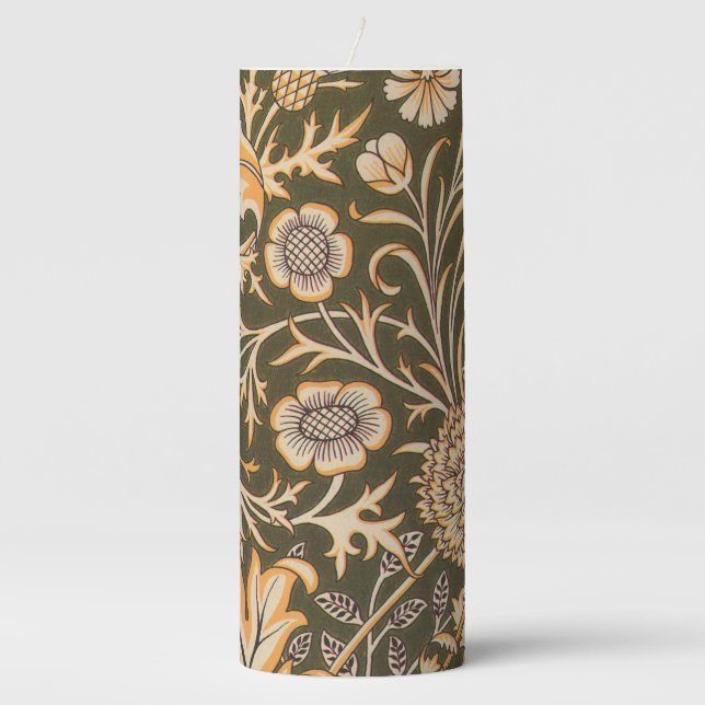 William Morris Cherwell Antique Floral Pattern Pillar Candle (Front)