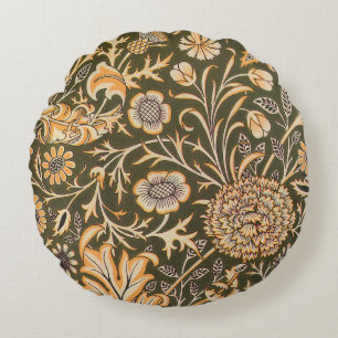 William Morris Cherwell Antique Floral Pattern Round Pillow