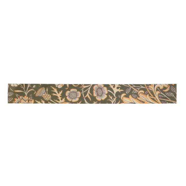 William Morris Cherwell Antique Floral Pattern Satin Ribbon (Front)