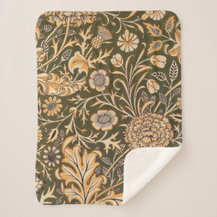 William Morris Cherwell Antique Floral Pattern Sherpa Blanket