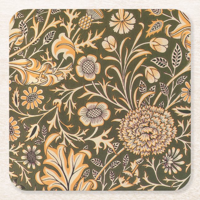 William Morris Cherwell Antique Floral Pattern Square Paper Coaster (Front)