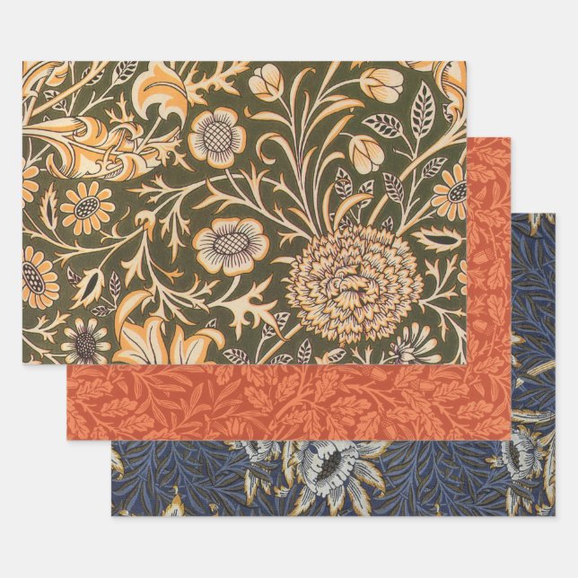 William Morris Cherwell Antique Floral Pattern Wrapping Paper Sheets (Set)