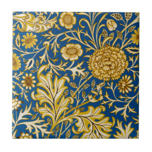 William Morris Cherwell Floral Pattern Blue Ceramic Tile