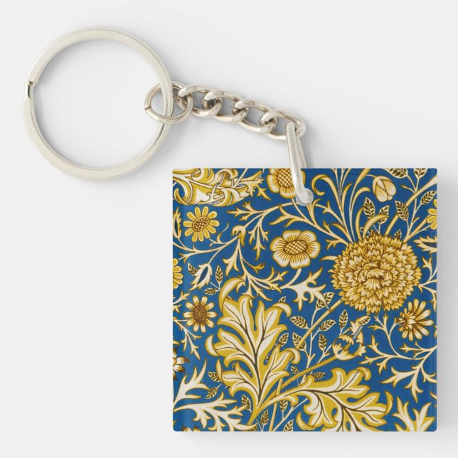 William Morris Cherwell Floral Pattern Blue Keychain (Front)
