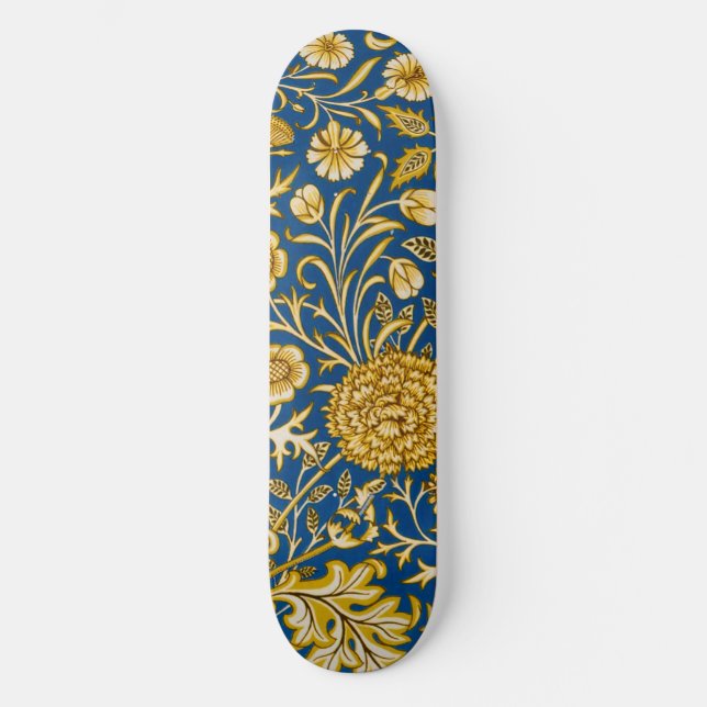 William Morris Cherwell Floral Pattern Blue Skateboard (Front)