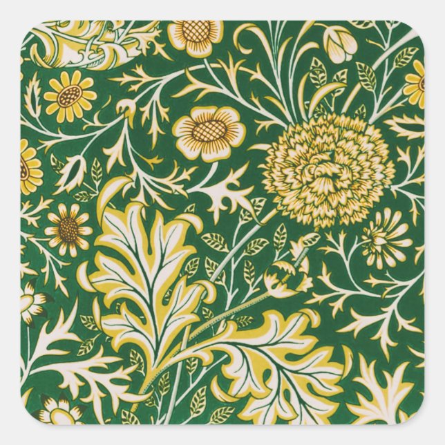William Morris Cherwell Floral Pattern Green Square Sticker (Front)