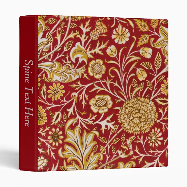 William Morris Cherwell Floral Pattern Red 3 Ring Binder (Front/Spine)