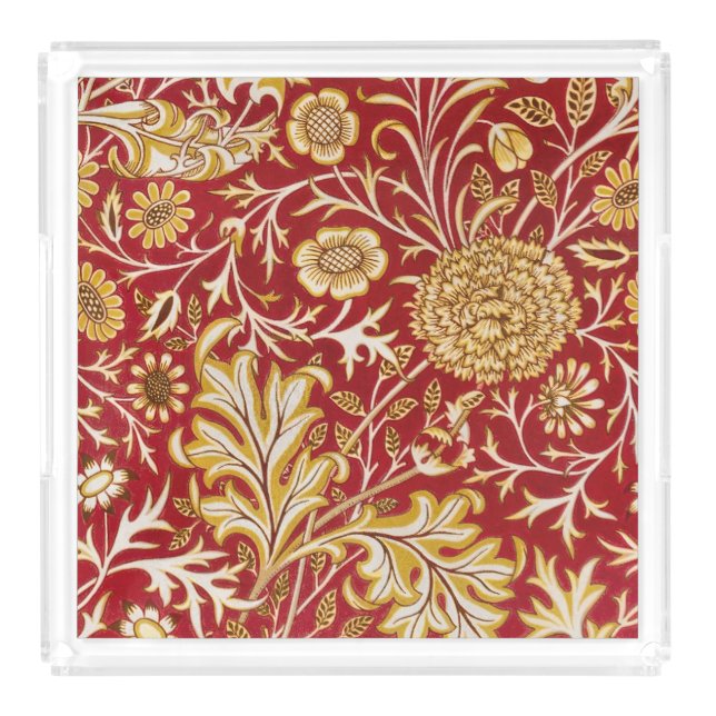 William Morris Cherwell Floral Pattern Red Acrylic Tray (Front)