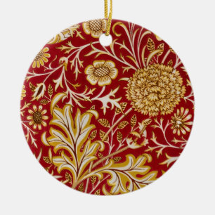 William Morris Cherwell Floral Pattern Red Ceramic Ornament