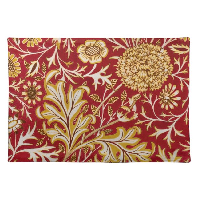 William Morris Cherwell Floral Pattern Red Cloth Placemat (Front)