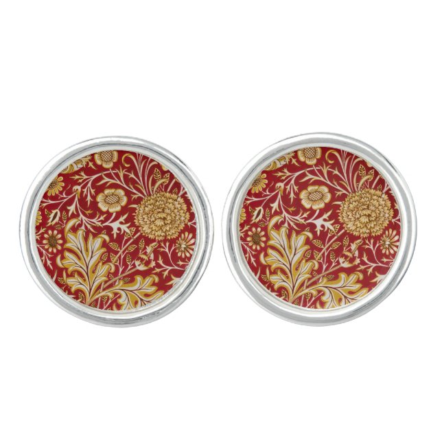 William Morris Cherwell Floral Pattern Red Cufflinks (Front)