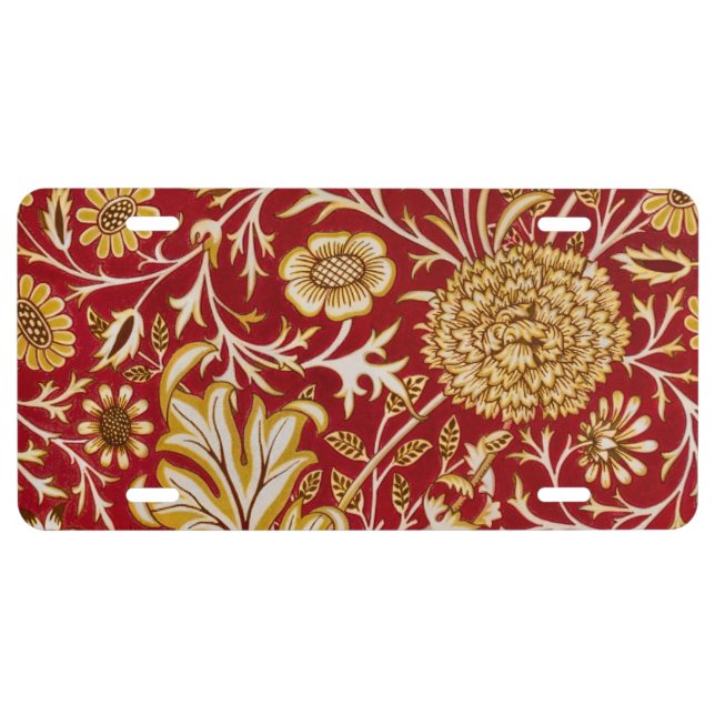 William Morris Cherwell Floral Pattern Red License Plate (Front)