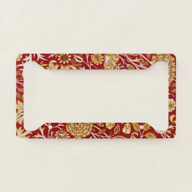 William Morris Cherwell Floral Pattern Red License Plate Frame (Front)