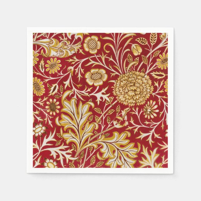 William Morris Cherwell Floral Pattern Red Napkins (Front)