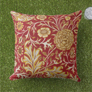 William Morris Cherwell Floral Pattern Red Outdoor Pillow