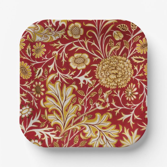 William Morris Cherwell Floral Pattern Red Paper Plates (Front)