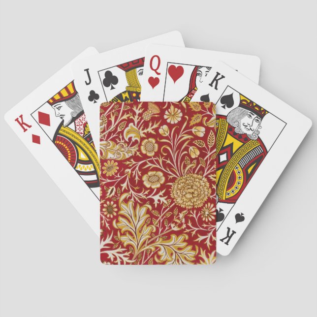 William Morris Cherwell Floral Pattern Red Poker Cards (Back)