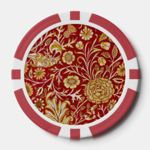 William Morris Cherwell Floral Pattern Red Poker Chips