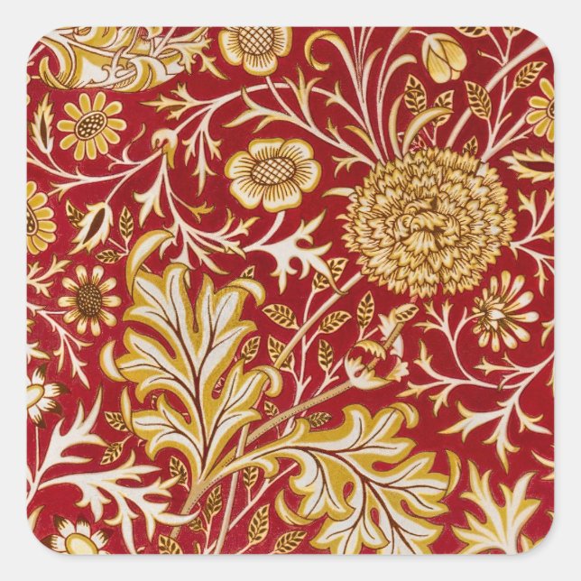 William Morris Cherwell Floral Pattern Red Square Sticker (Front)
