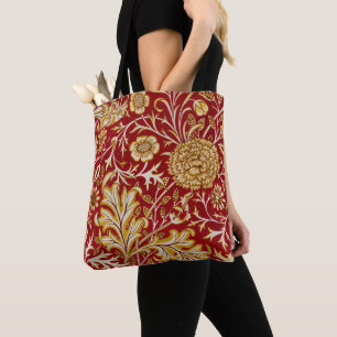 William Morris Cherwell Floral Pattern Red Tote Bag