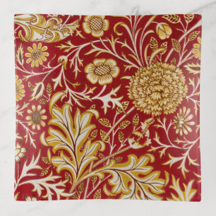 William Morris Cherwell Floral Pattern Red Trinket Tray