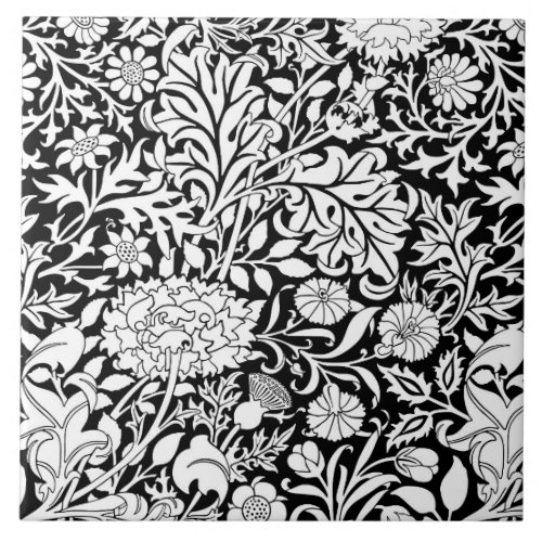 William Morris Cherwell in Black  White Ceramic Tile